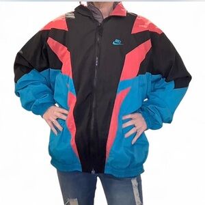 Vintage 90s Nike Color Block Windbreaker Red Blue Black Retro Zip Jacket